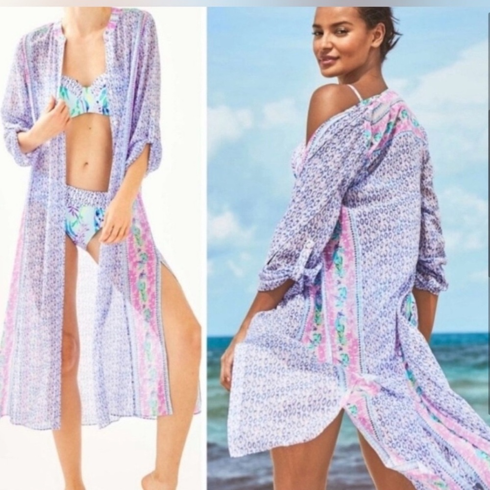 Lilly Pulitzer Blue and Pink Patterned Swim Cover-Up